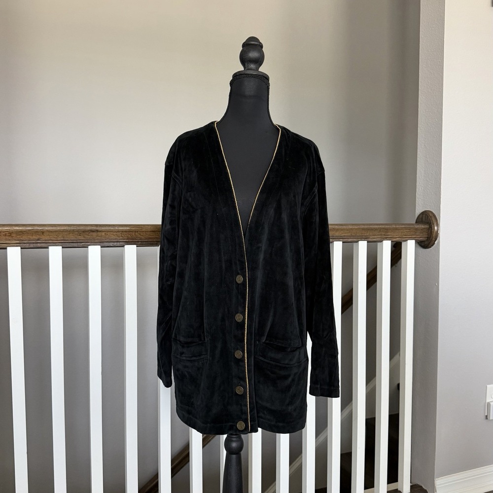 Liz Sport Gold Button Velvet Cardigan Jacket Large 90s Academia Y2K Old Money